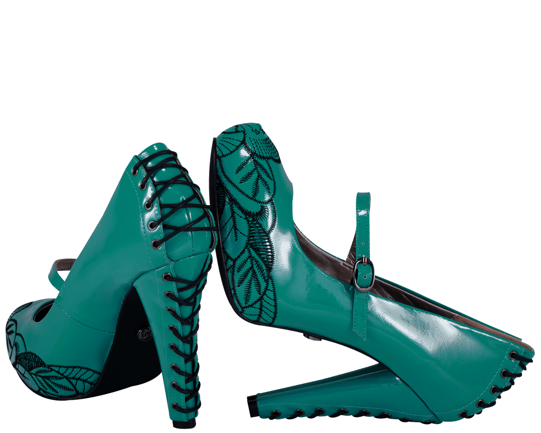 Turquoise Patent Corset heel