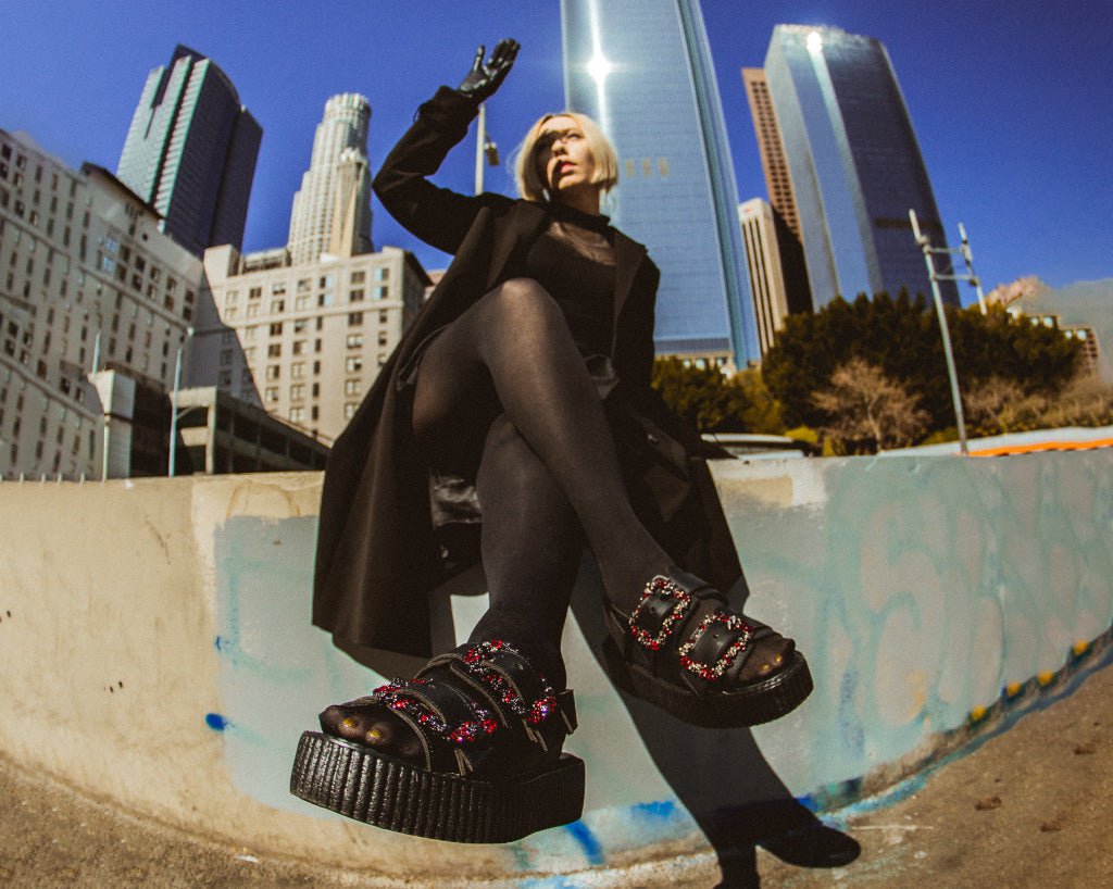 Black TUKskin™ 2-Buckle Diamond Sandal