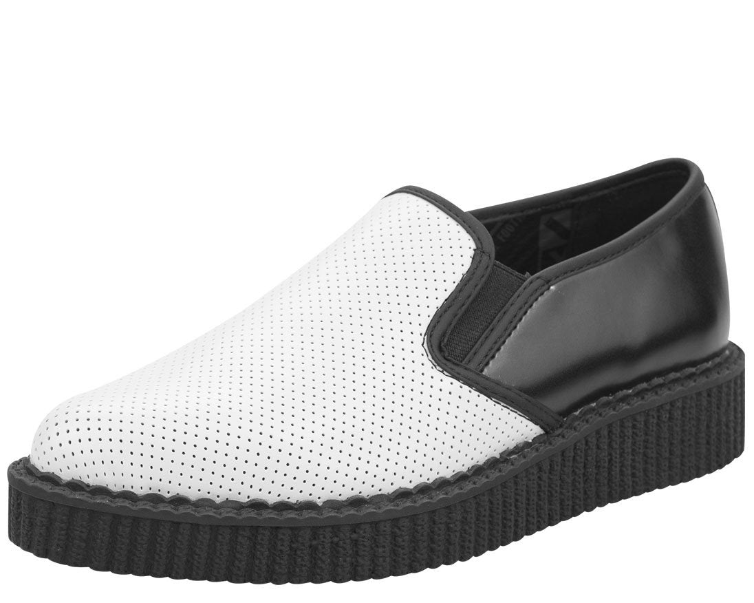 Black and White perforated Pointed Toe Slip on Creepers –