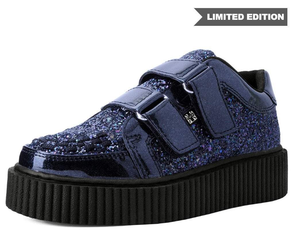 Black Holographic Glitter Vegan Double Velcro Casbah Creepers T.U.K. Footwear Outlet