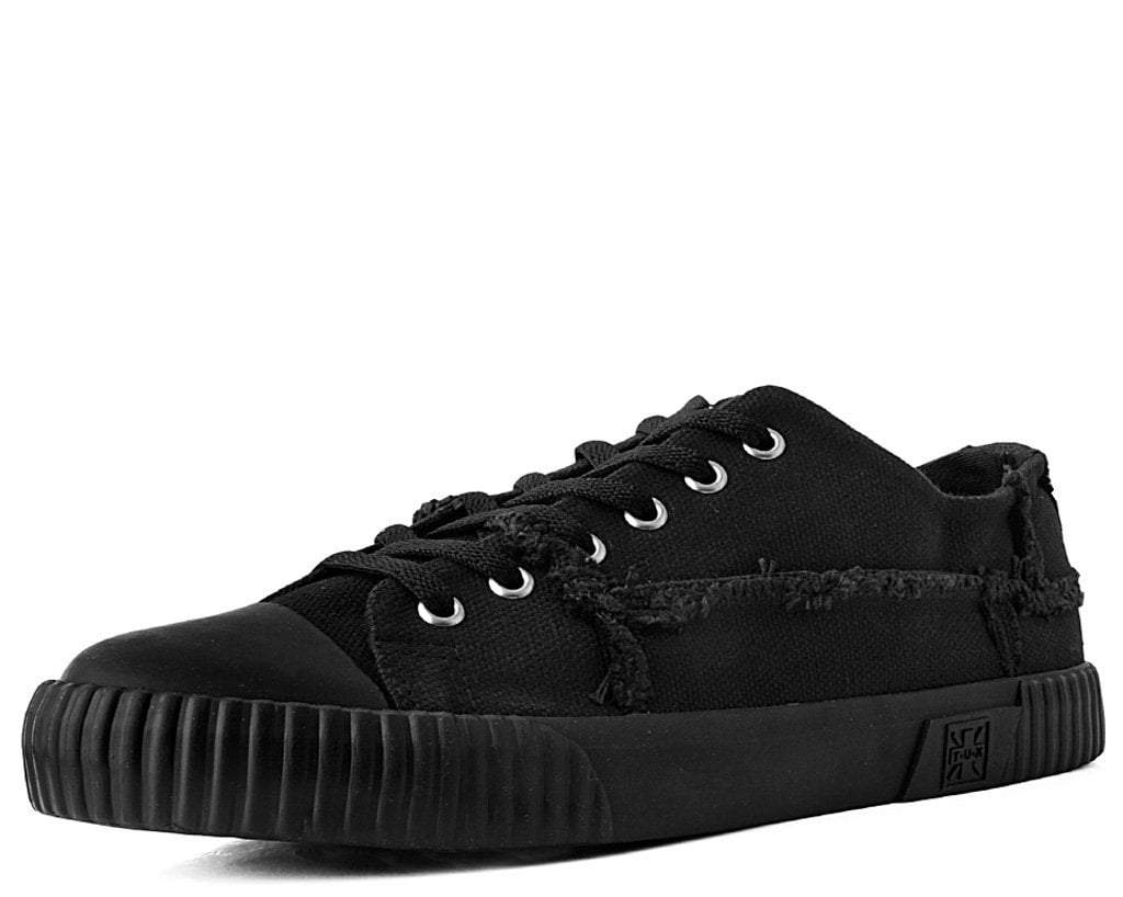 Black Canvas Frayed Vegan Low Top Sneakers T.U.K. Footwear Outlet