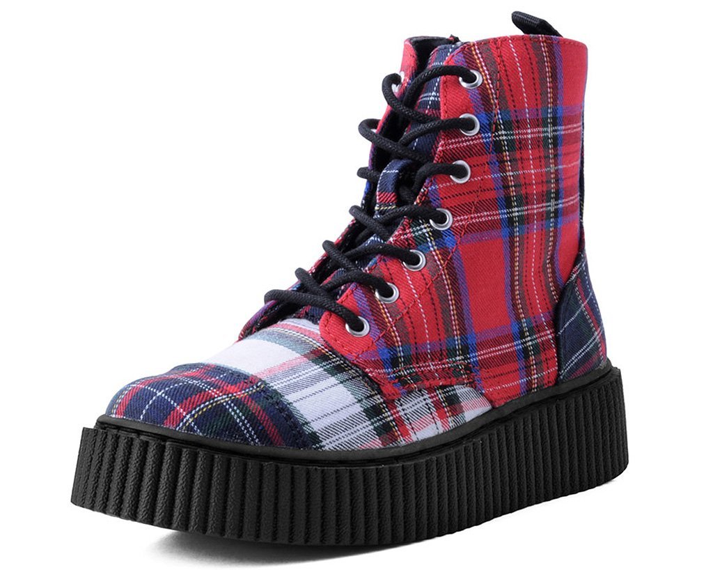 Creeper Tuk Combat Boots Mixed Plaid Vegan Casbah Creeper Boots