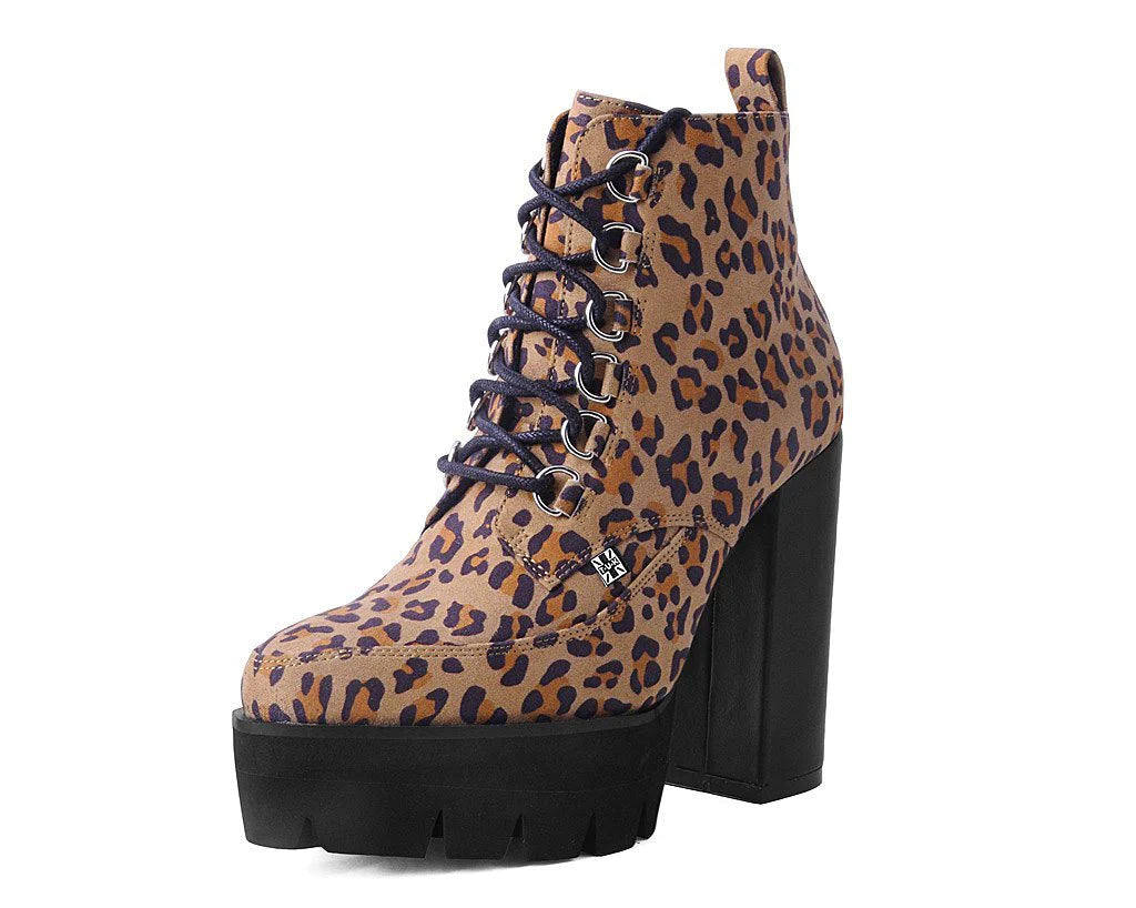 Leopard 6 Ring Vegan Patent Bootie Platform Heel Boot T.U.K