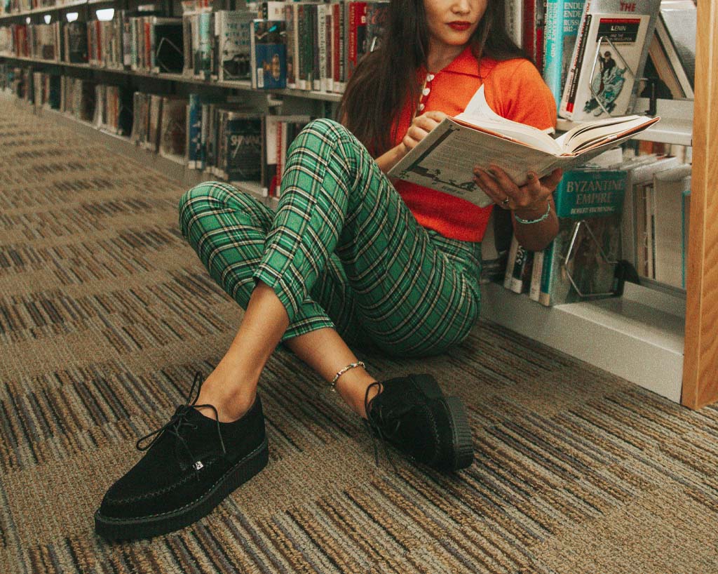 Black Suede X-Stitch Pointed Creeper