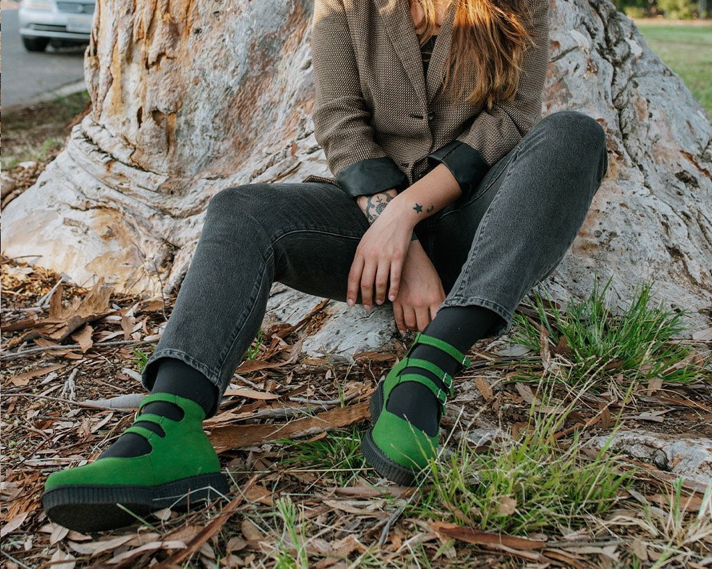 Jade Green Suede 3-Strap Mary Jane