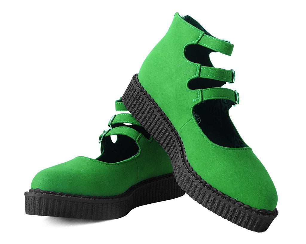 Jade Green Suede 3-Strap Mary Jane
