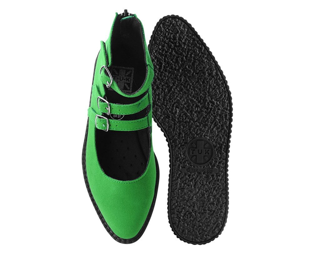 Jade Green Suede 3-Strap Mary Jane