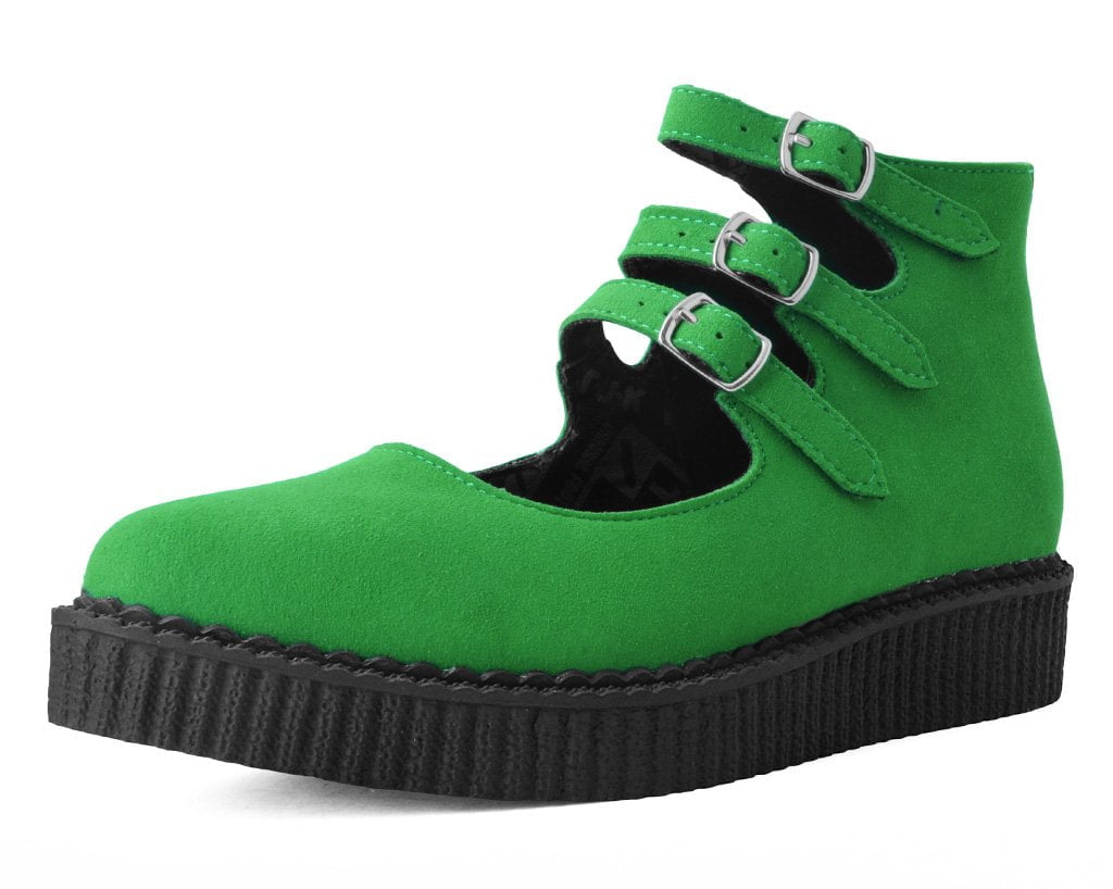 Jade Green Suede 3-Strap Mary Jane