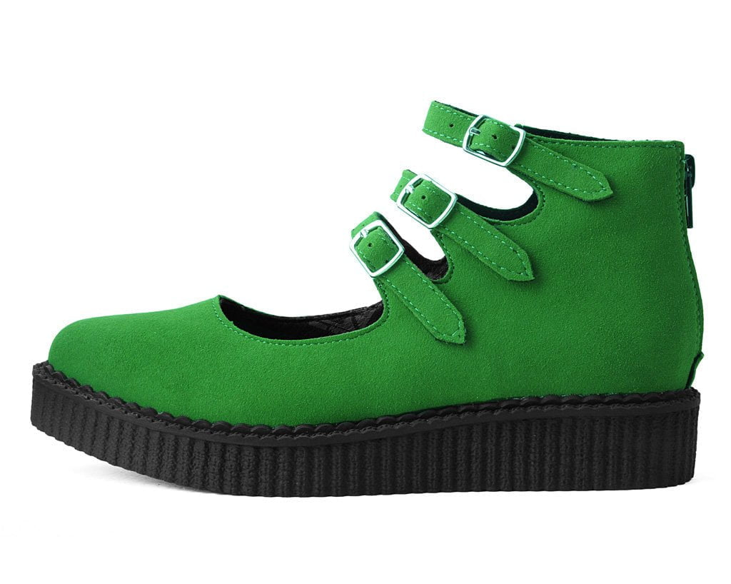 Jade Green Suede 3-Strap Mary Jane