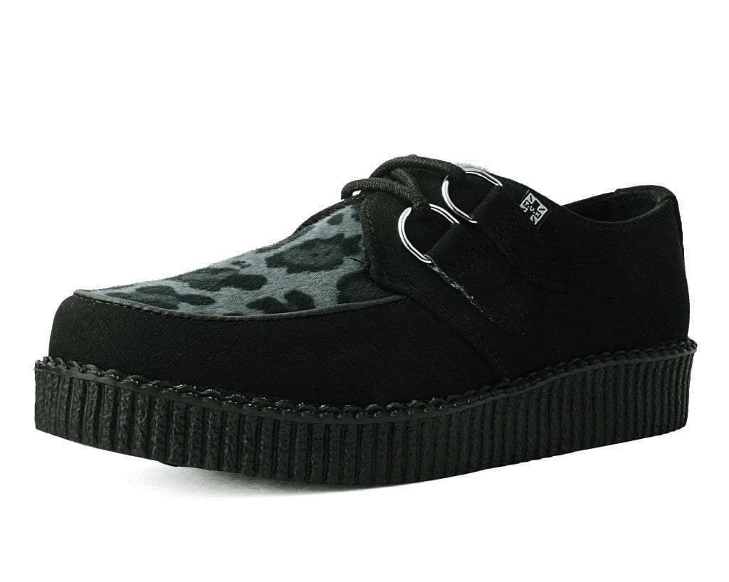 F9975 Black Grey Leopard D Ring Creeper