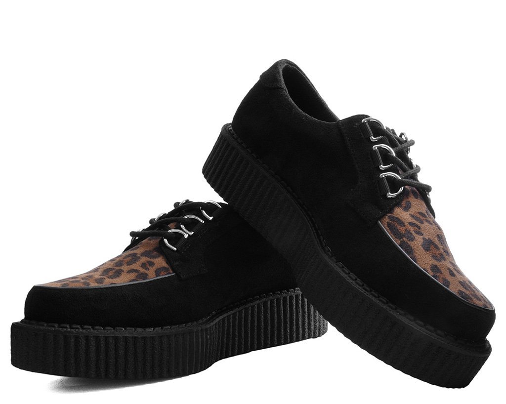 Footwear & Suede – Outlet Leopard Black Print T.U.K. D-Ring Faux 3 Creepers Anarchic