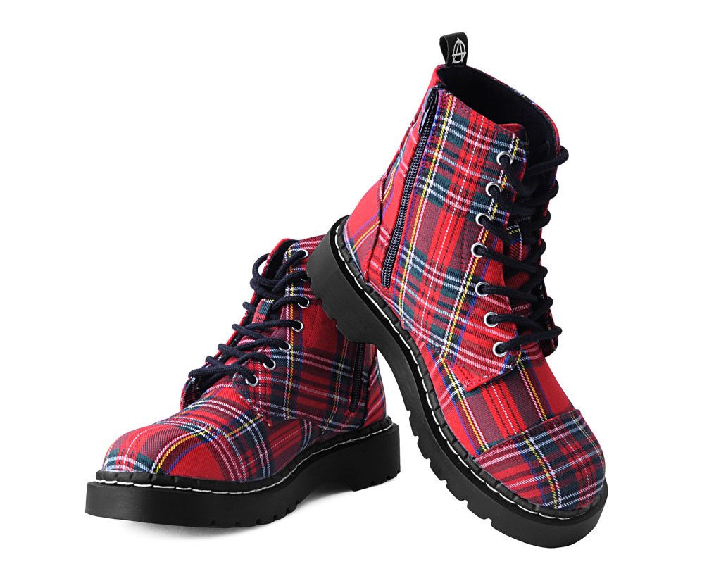 Red plaid combat boots Clearance