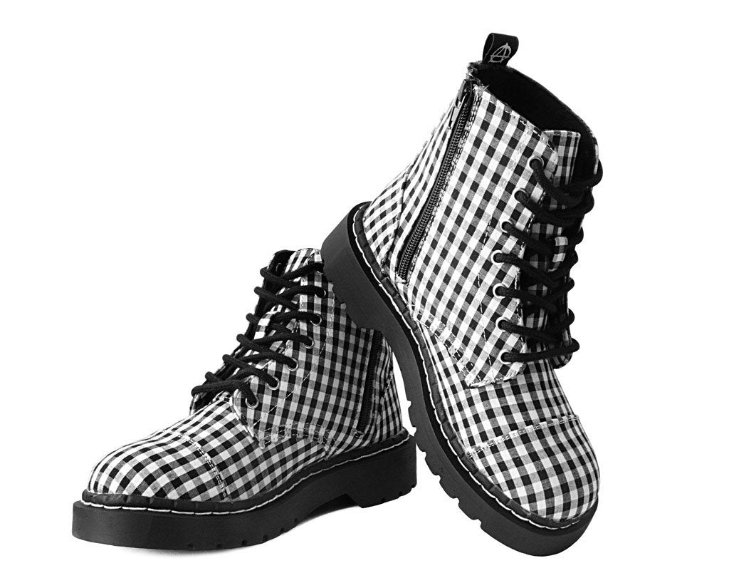 plaid boots black and white