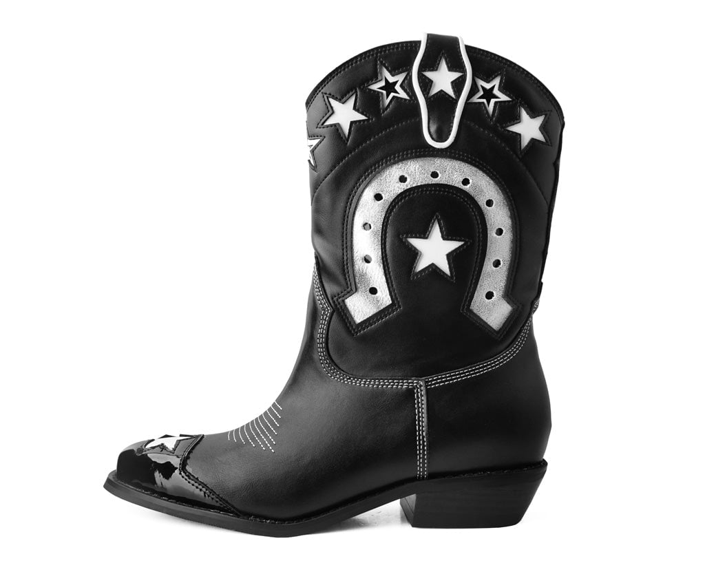 A3097L Black White Horseshoe Star Western Boot Black White