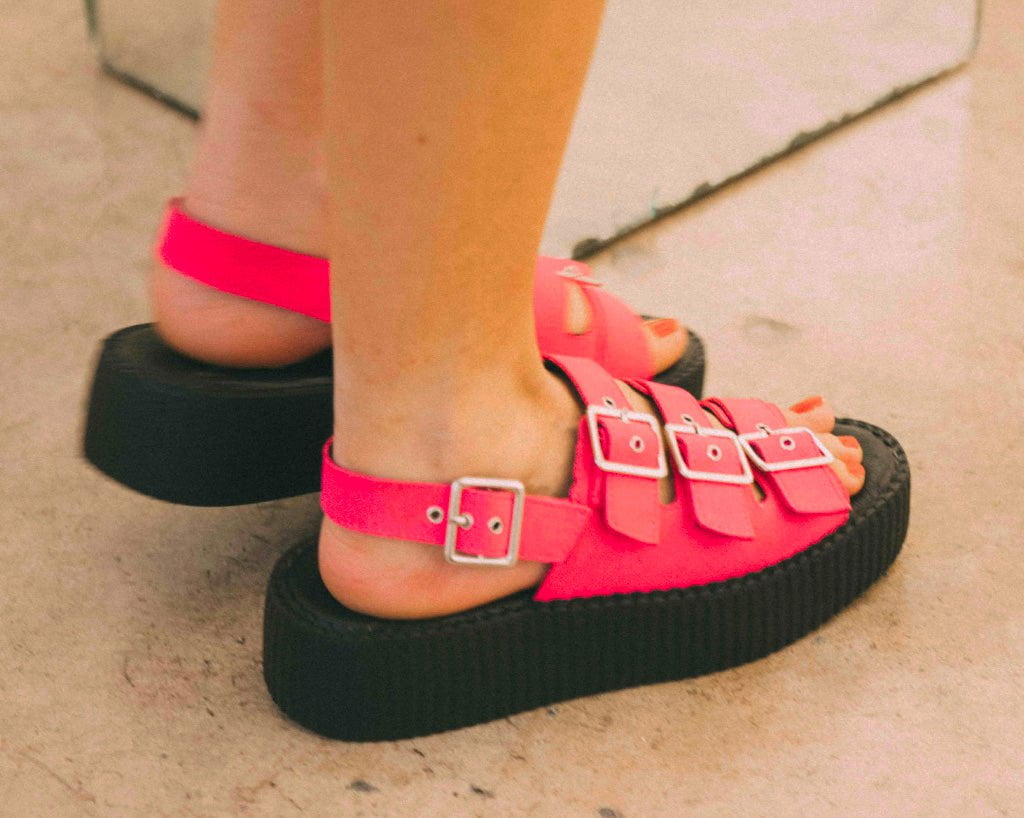 Magenta Faux Suede 3-Buckle Mondo Sandal