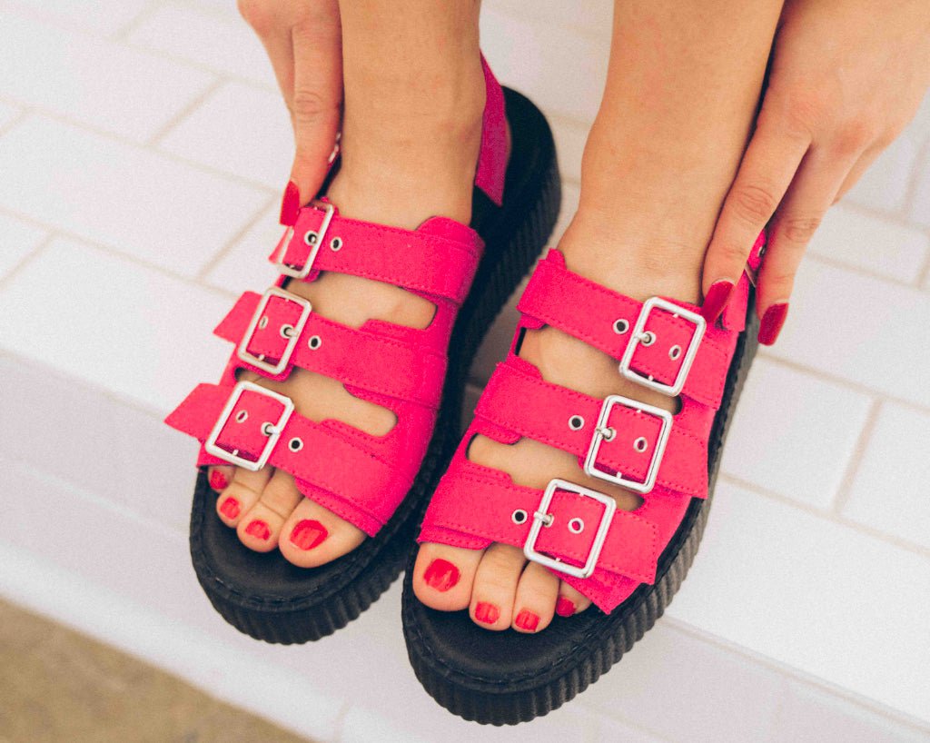 Magenta Faux Suede 3-Buckle Mondo Sandal