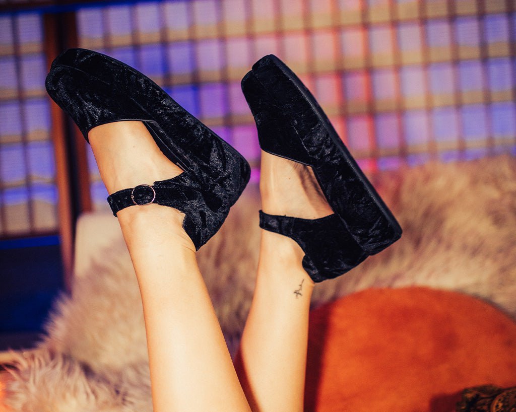 Black Velvet Wrapped Mary Jane T.U.K. Footwear Outlet