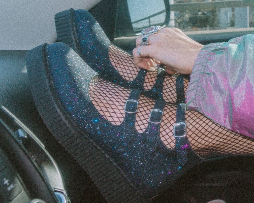 Black Glitter 3-Strap Pointed Mary Jane – T.U.K. Footwear Outlet