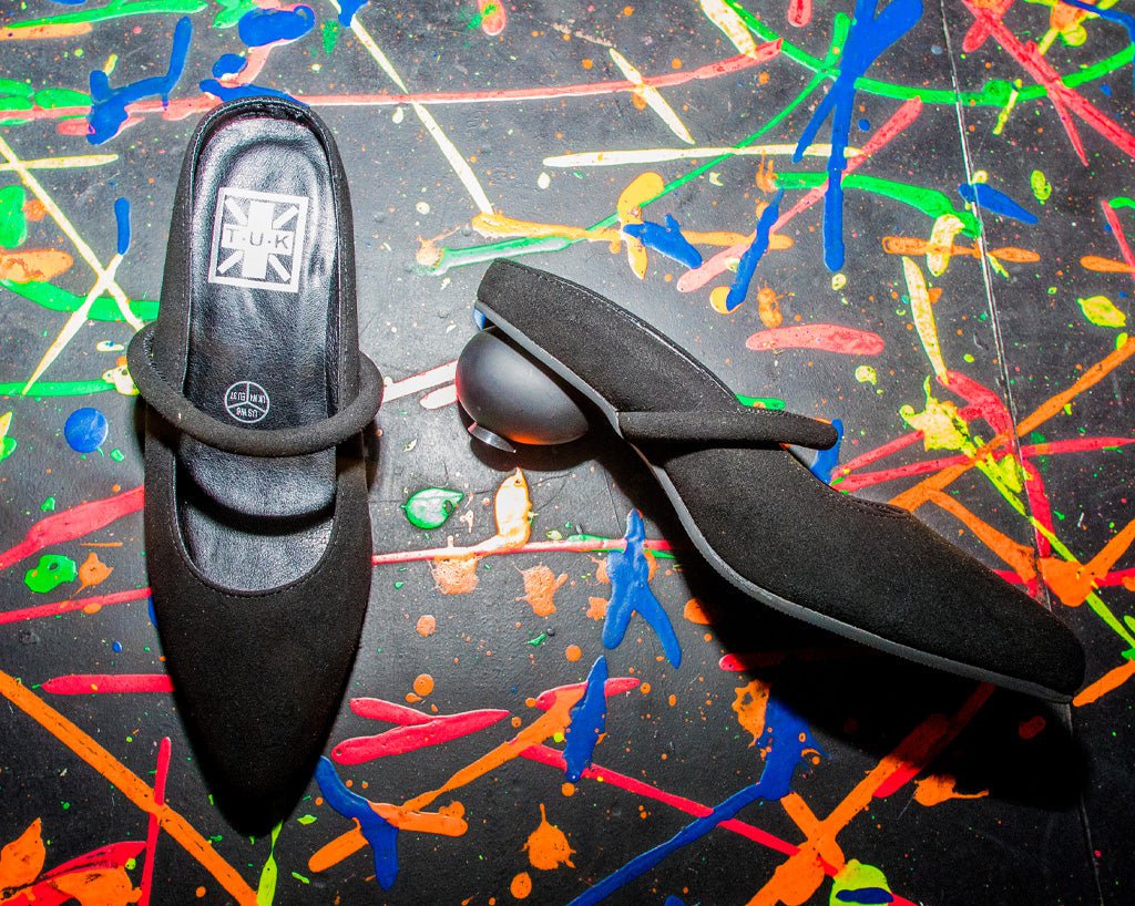 Black Faux Suede Ball Heel