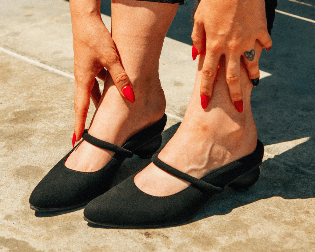 Black Faux Suede Ball Heel