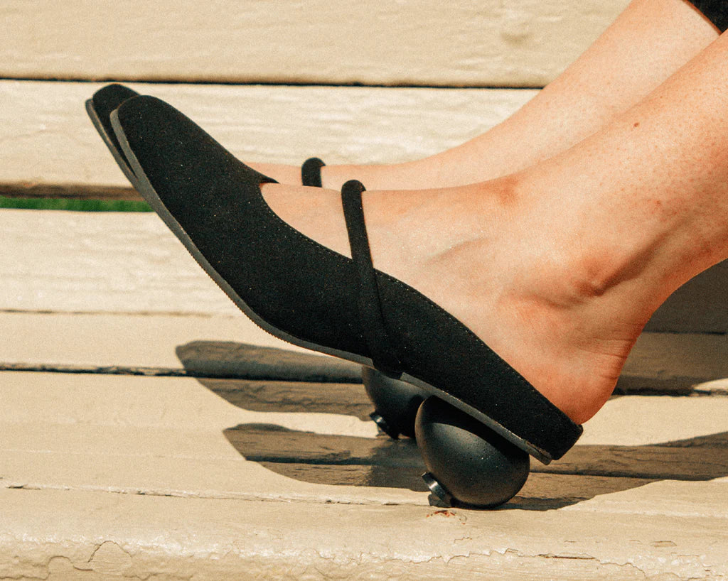 Black Faux Suede Ball Heel