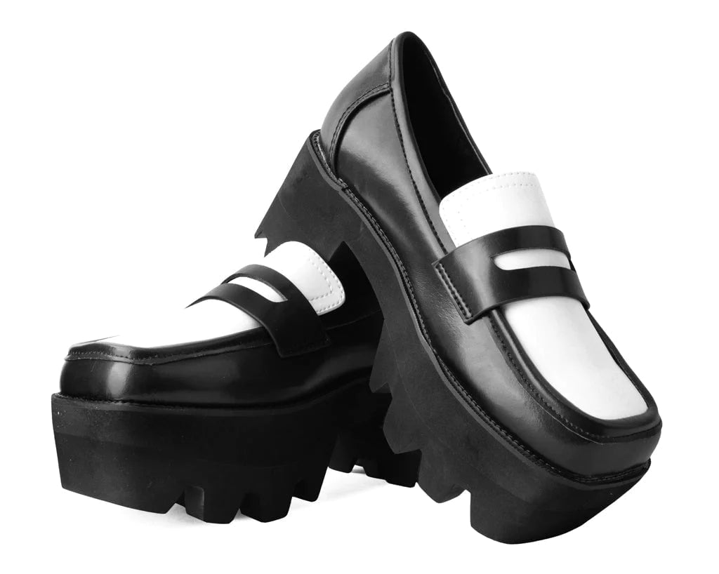 A3085L Black White Dress TUKskin Square Nosebleed Loafer Black White