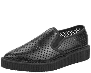 Black Perf Pointed Slip Ons - T.U.K.