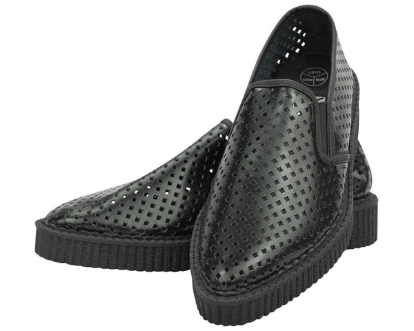 Black Perf Pointed Slip Ons - T.U.K.