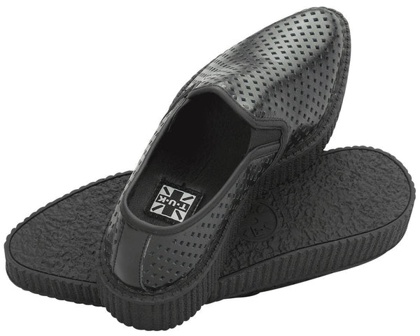 Black Perf Pointed Slip Ons - T.U.K.