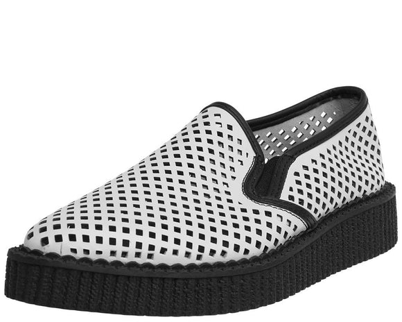 White Perforated Pointed Slip Ons - T.U.K.