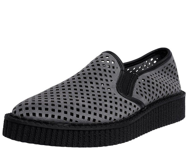 Grey Perforated Pointed Slip Ons