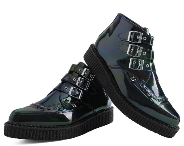 Black Hologram Patent 3-Buckle Pointed Boot 