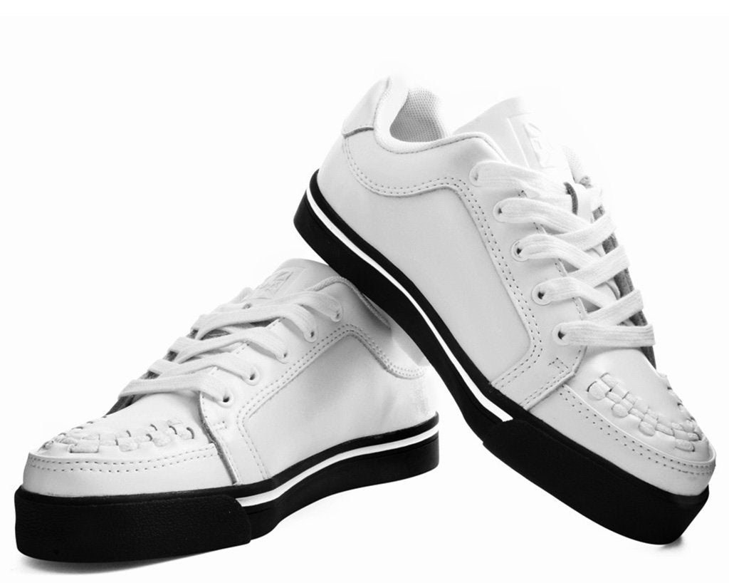 White Leather Trainer Black Sole Creeper Sneakers T.U.K. Footwear Outlet