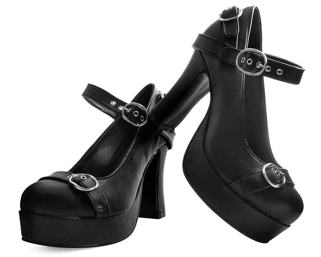 Black Bondage Strap Platinum Heel 