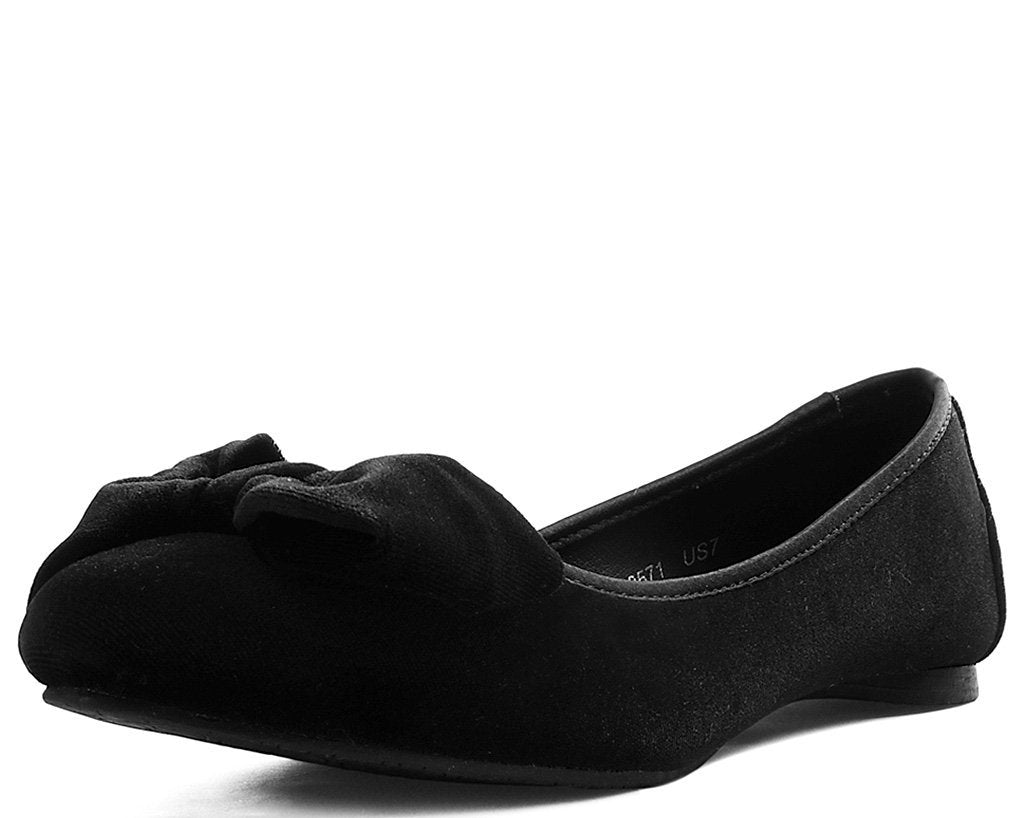 Black Velvet Oversized Bow Flat 