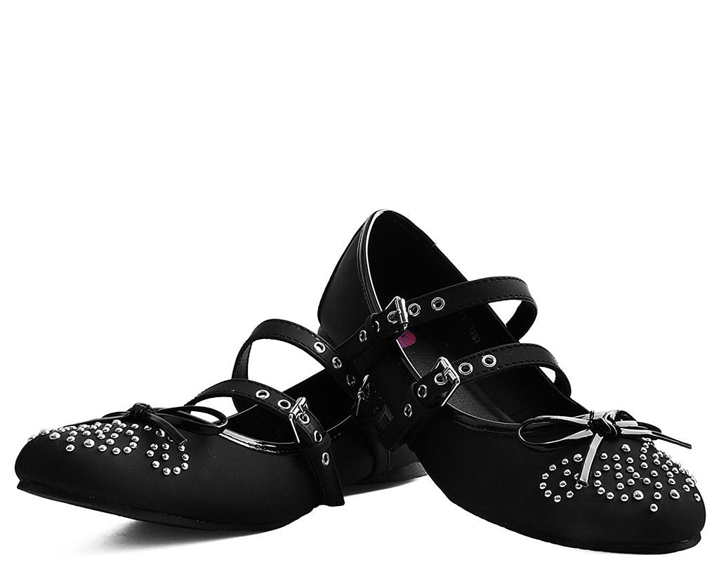 Black Double Strap Studded Ballet Flat