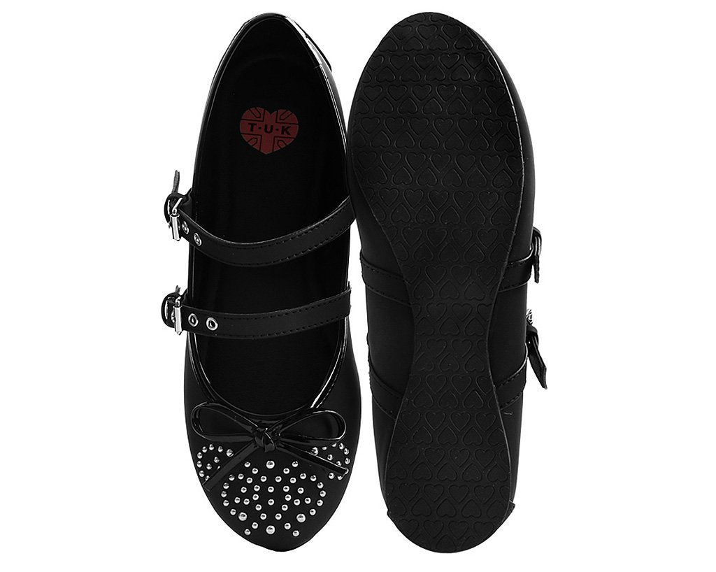 Black Double Strap Studded Ballet Flat