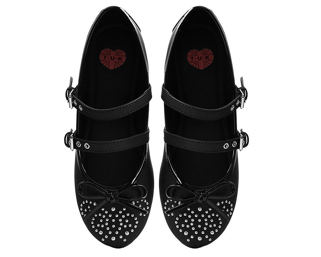 Black Double Strap Studded Ballet Flat