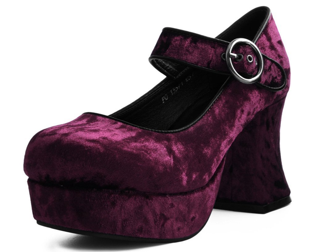 Burgundy Velvet Mary Jane Marley Heel 