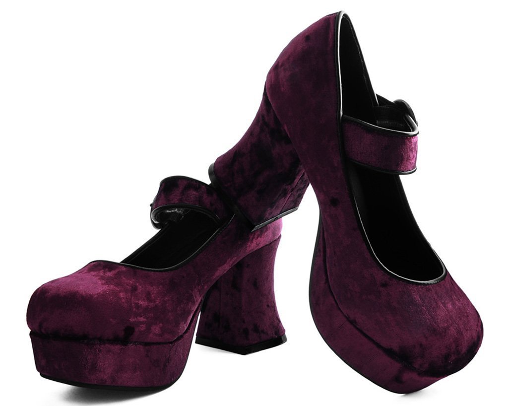 Burgundy Velvet Mary Jane Marley Heel 