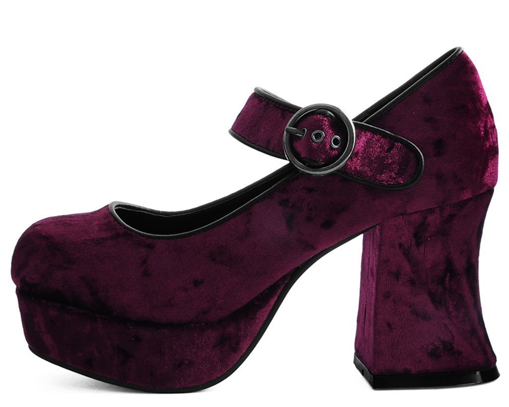 Burgundy Velvet Mary Jane Marley Heel 