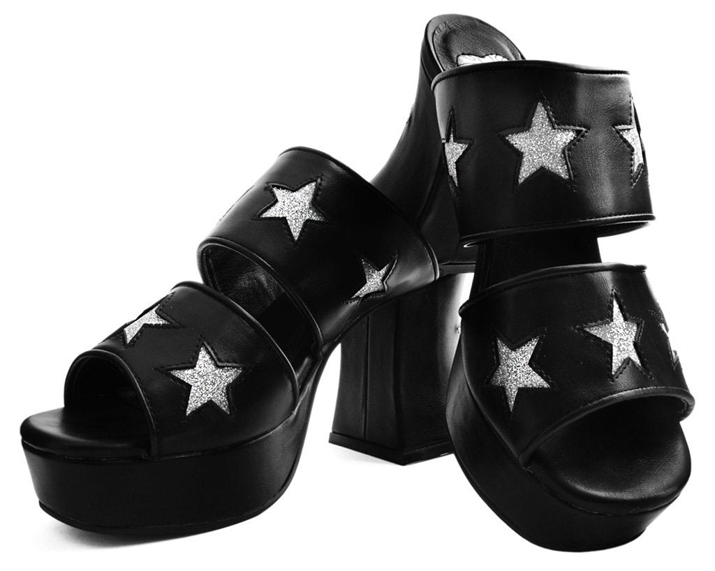 Black & Silver Star Strappy Marley Heel 