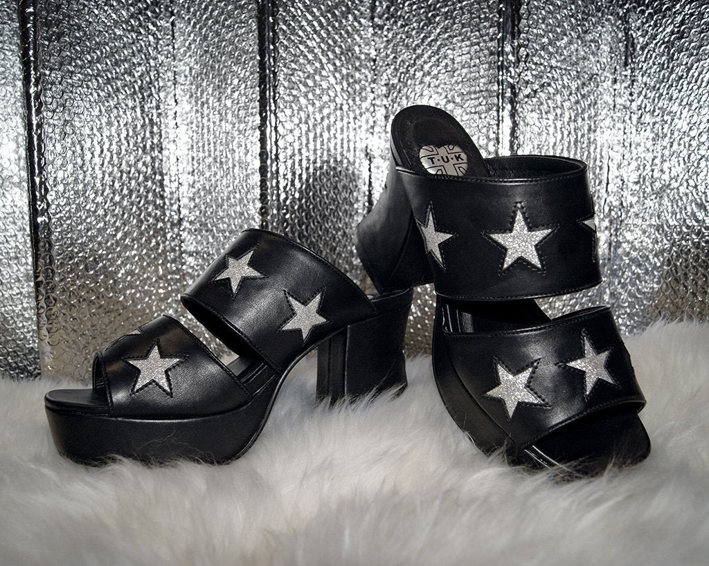 Black & Silver Star Strappy Marley Heel 