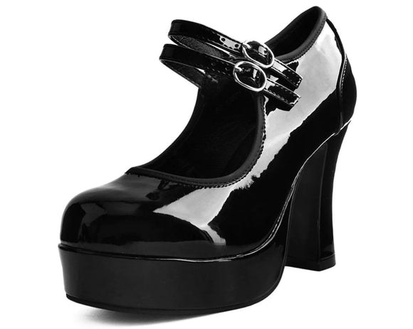 Black Patent Double Strap Classic Platform Heel 