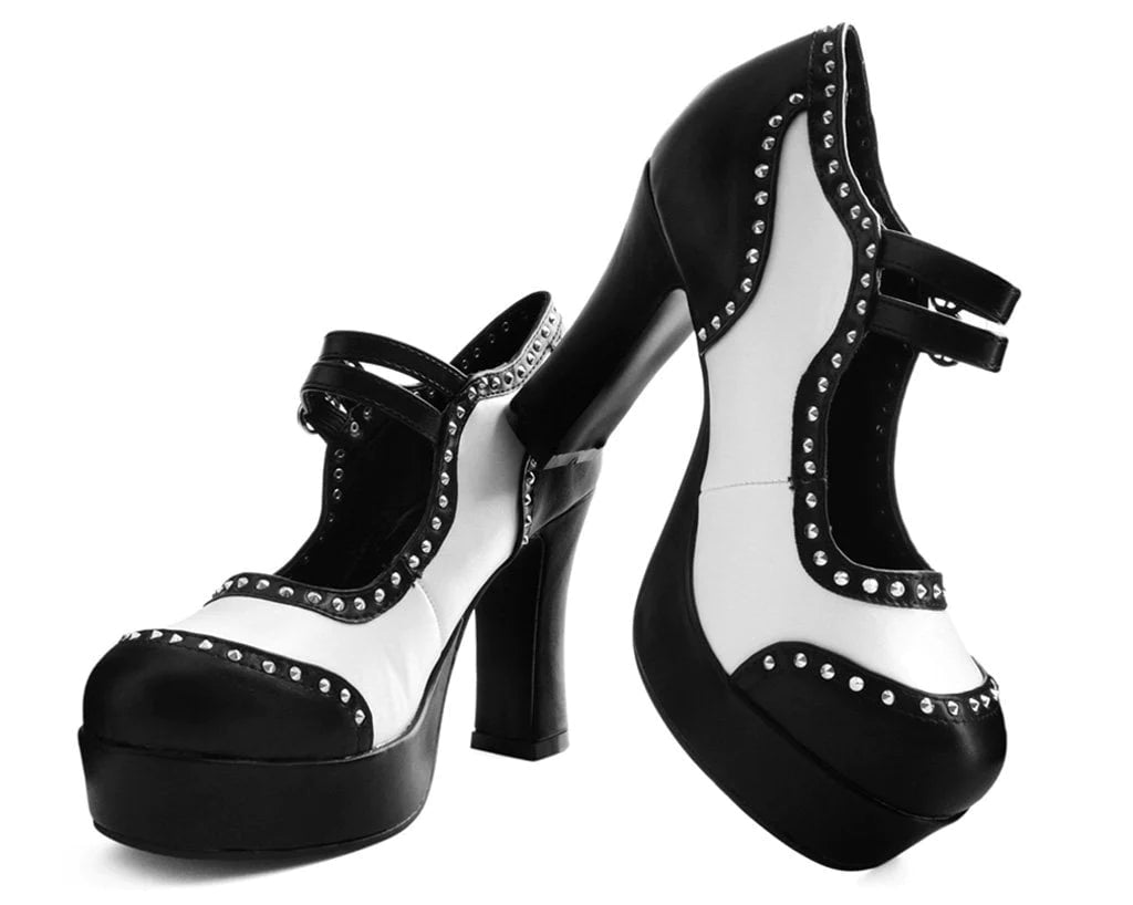 Black & White Studded Classic Platform Heel 