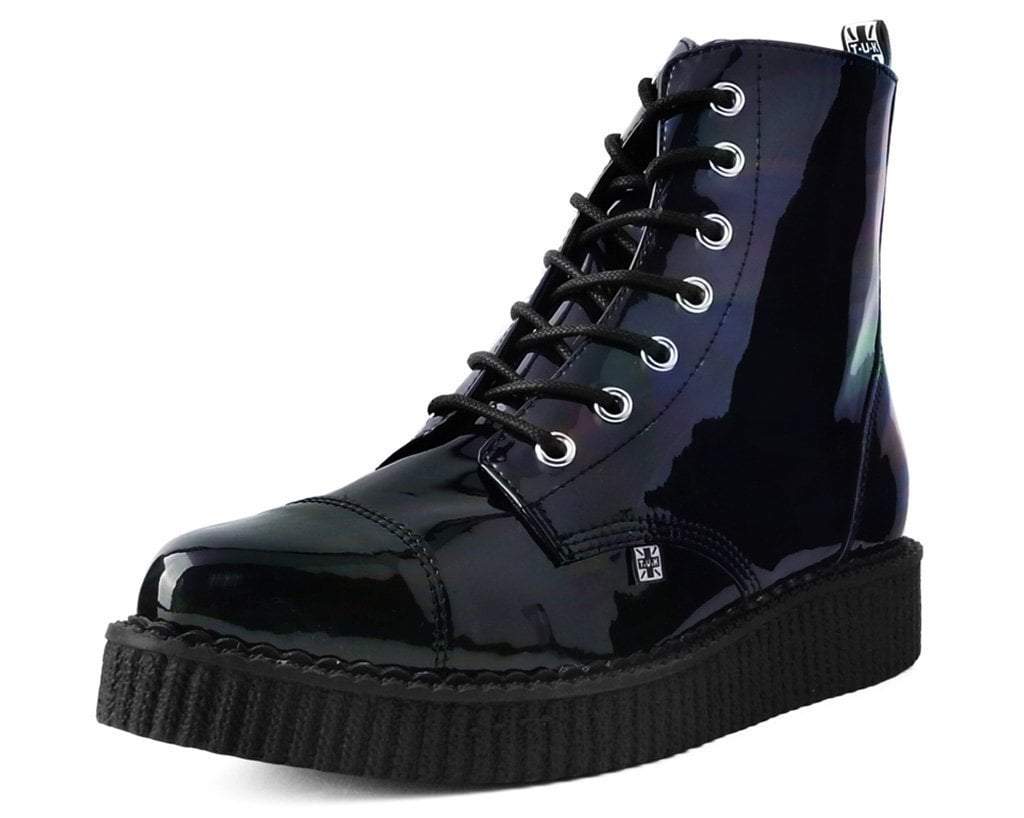 Black Hologram Pointed Lace Up Boot 