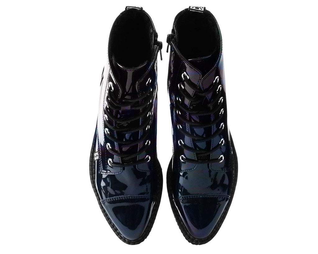 Black Hologram Pointed Lace Up Boot 