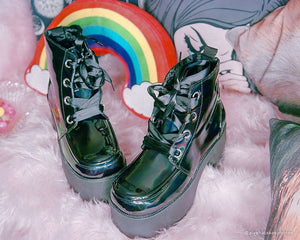 Black Hologram Patent Nosebleed Boot