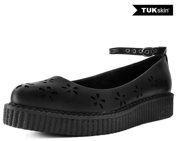 Black TUKskin™ Flower Ballet Ankle Strap Creeper 