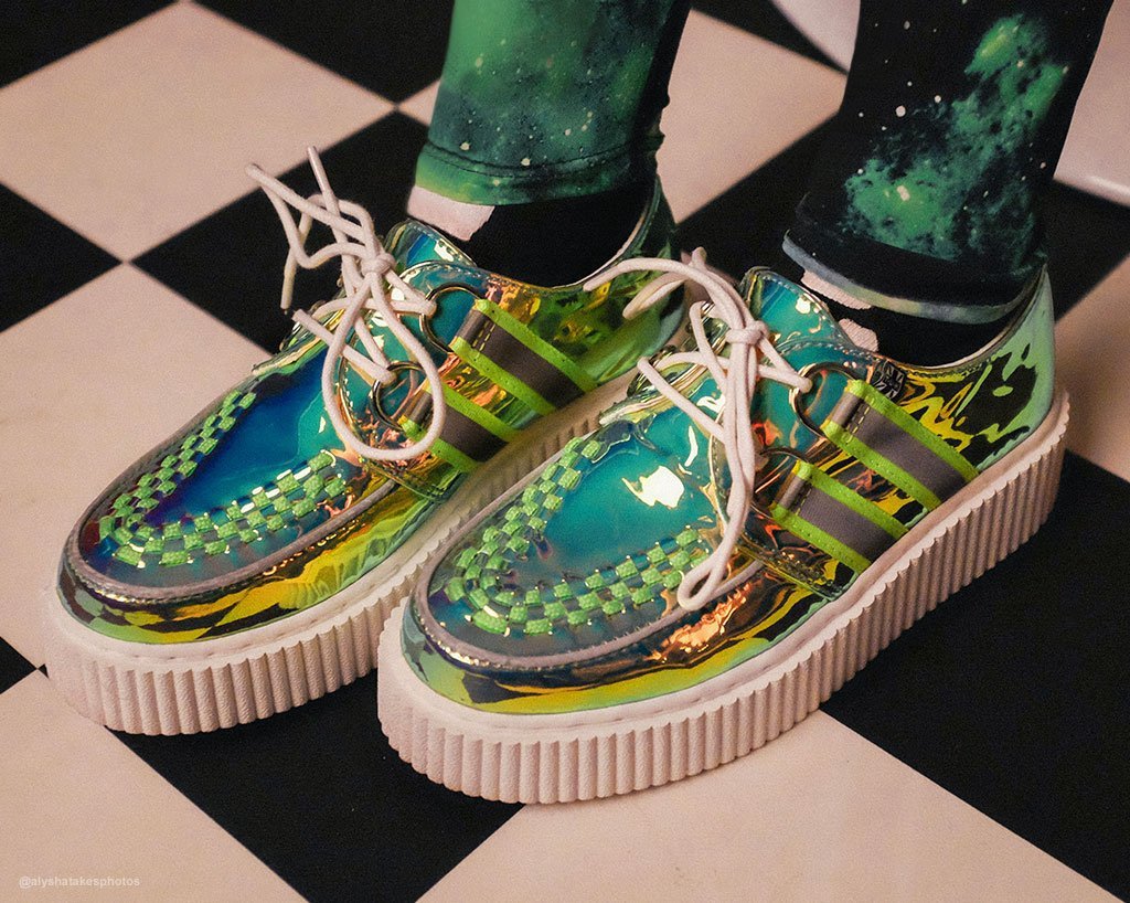 Green Hologram Reflective Stripe Vegan Casbah Creepers T.U.K. Footwear Outlet